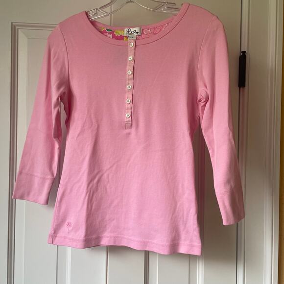 Lilly Pulitzer Barbie Pink Cotton Henley White Label Sz S - Picture 1 of 4